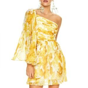 Anthropologie x La Maison Talulah Sunshine Yellow One Shoulder Floral Mini Dress